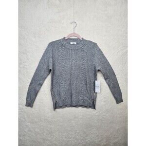 Victoria Sweater Women Sweater Small Gray Cotton Blend Knit Long Sleeve Pullover